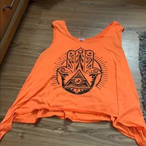 Orange loose fitting tank top.